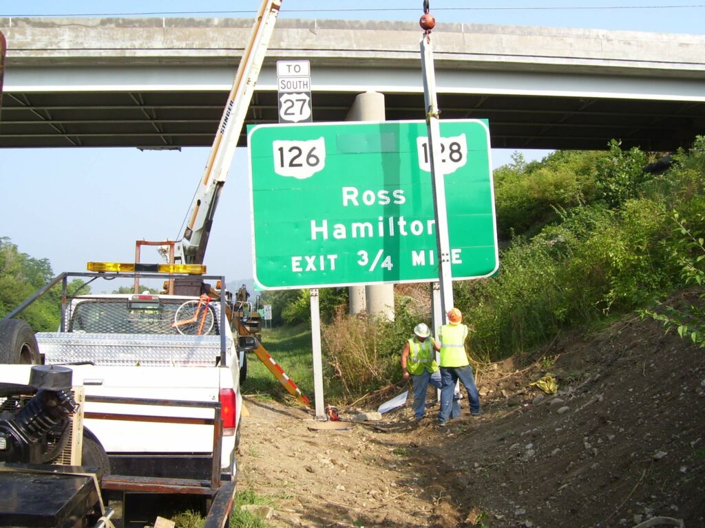 Installing freeway sign